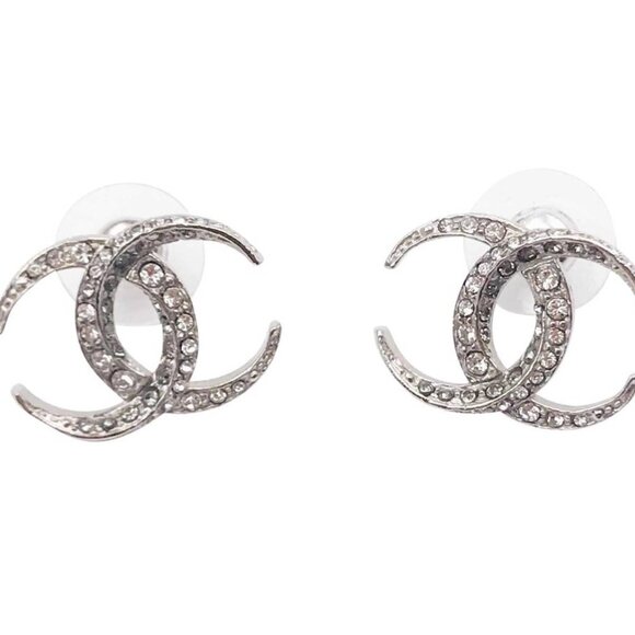 Chanel Silver CC Dubai Moonlight Crystal Piercing Earrings - Picture 1 of 4